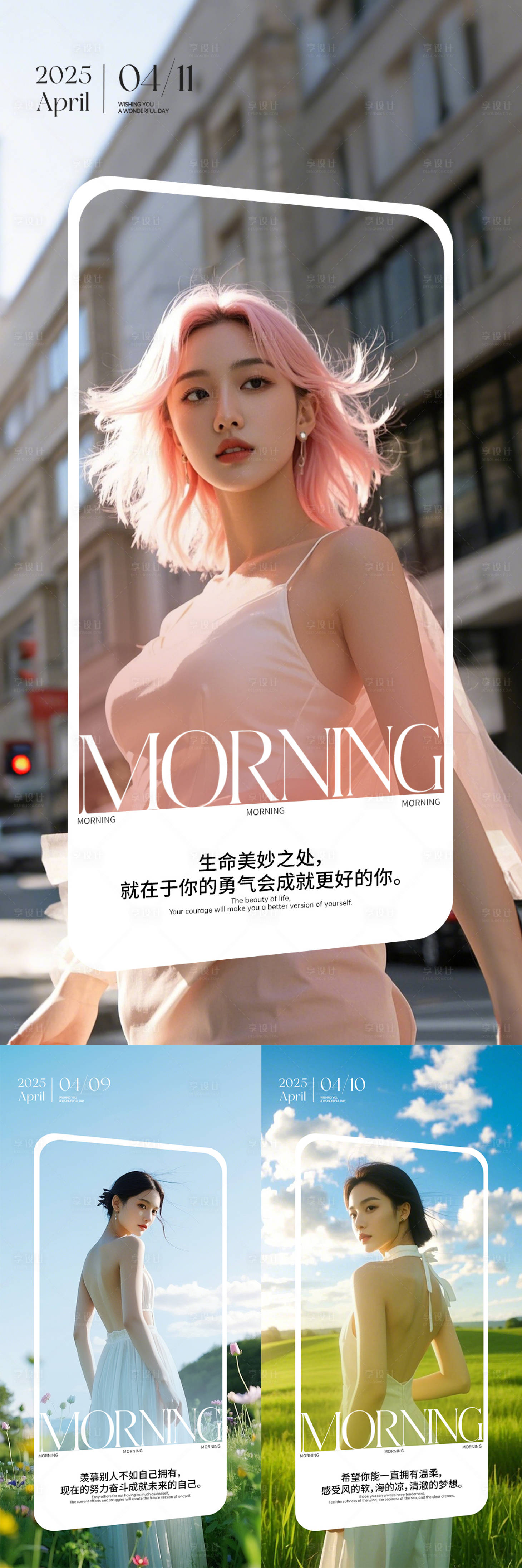 源文件下载【享设计】搜索编号：63600034107897520【微商医美美业减肥早安图日签图AI海报】