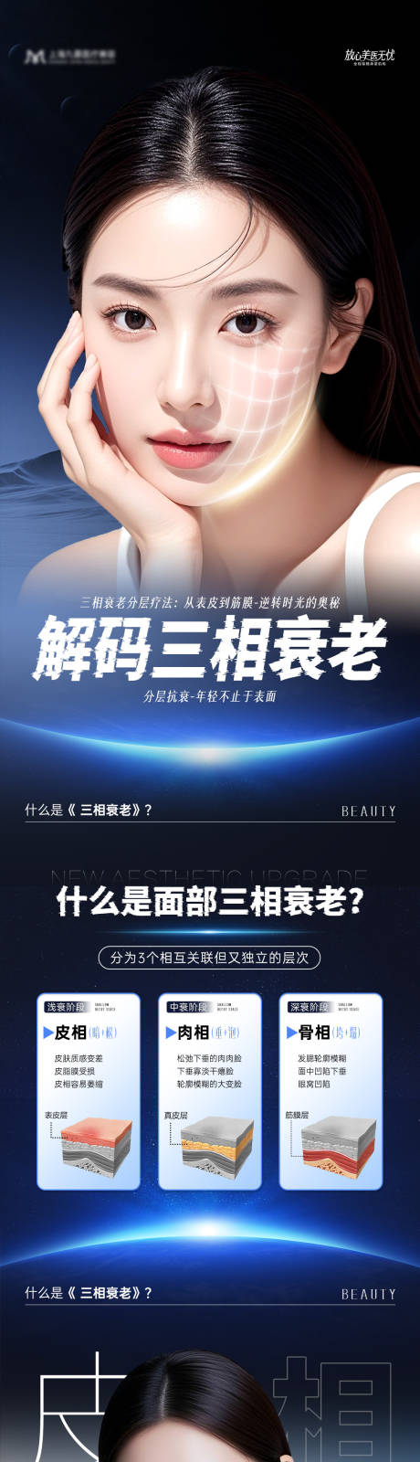 源文件下载【享设计】搜索编号：61040034168444003【医美三相抗衰科普长图海报】