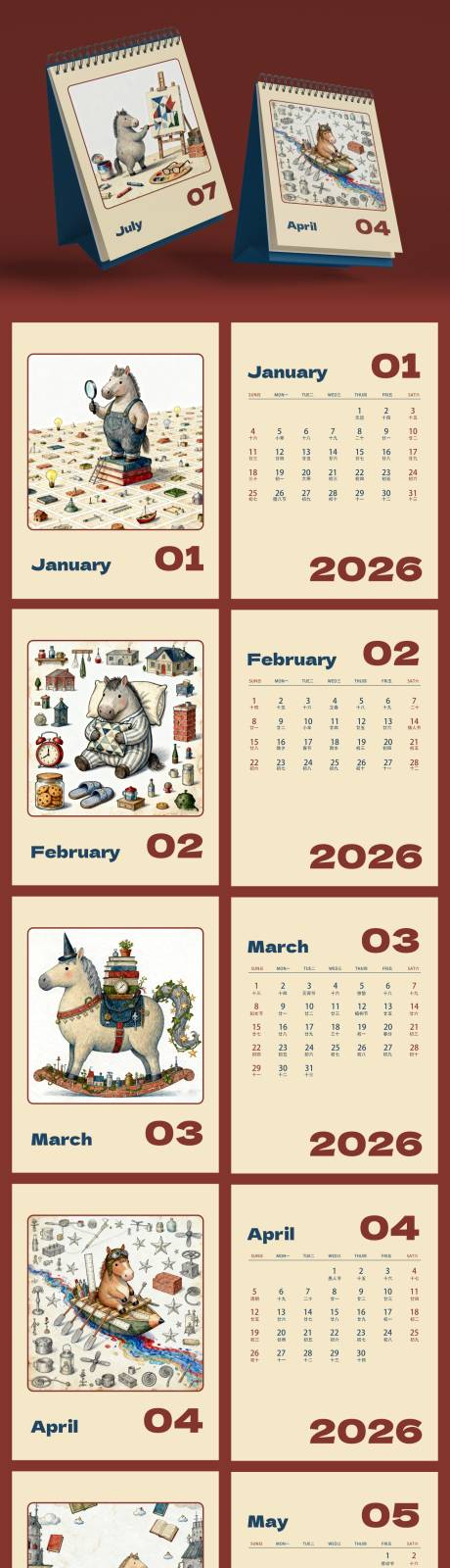 源文件下載【享設(shè)計】搜索編號：29830034197153322【天馬行空小胖馬臺歷】