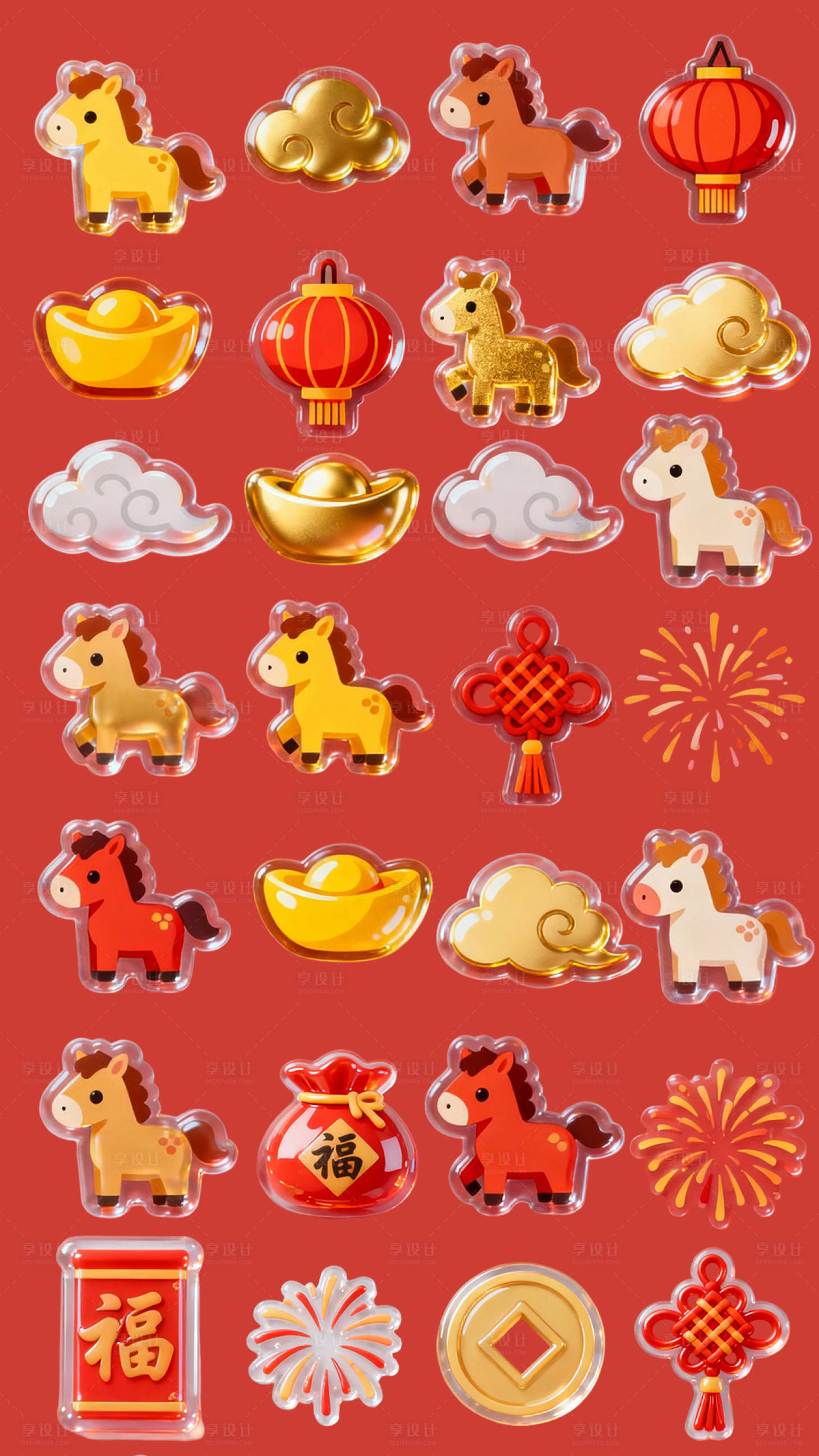 源文件下载【享设计】搜索编号：56420033828449443【马年卡通立体贴纸】