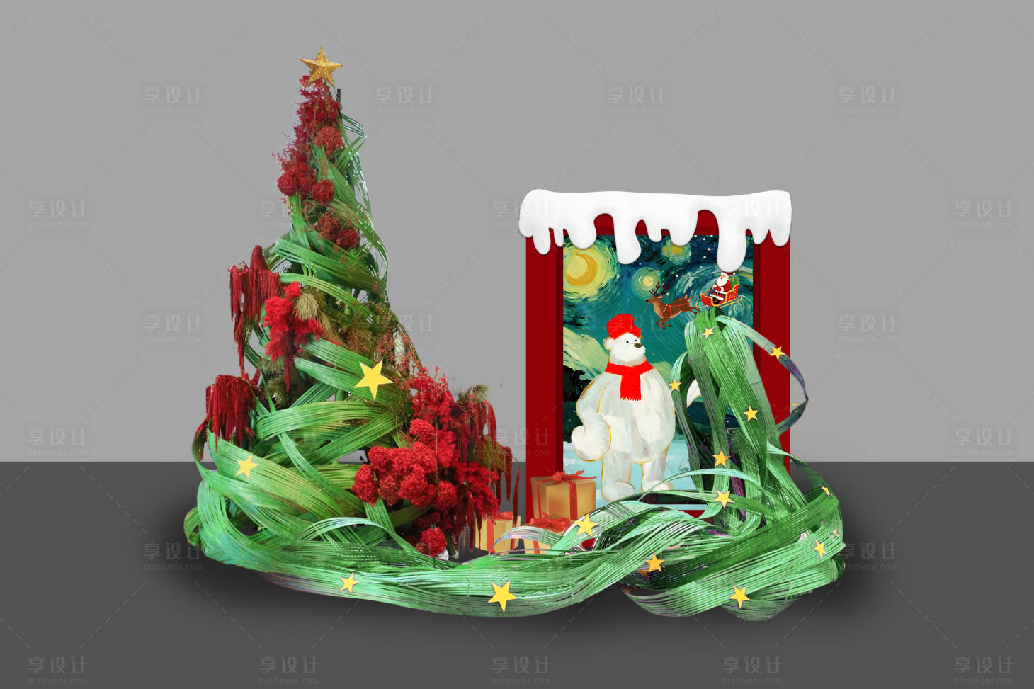源文件下载【享设计】搜索编号：48890034193522903【圣诞油画竹编美陈】