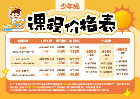 源文件下载【享设计】搜索编号：38440034094357450【少儿英语课程价格表海报展板】