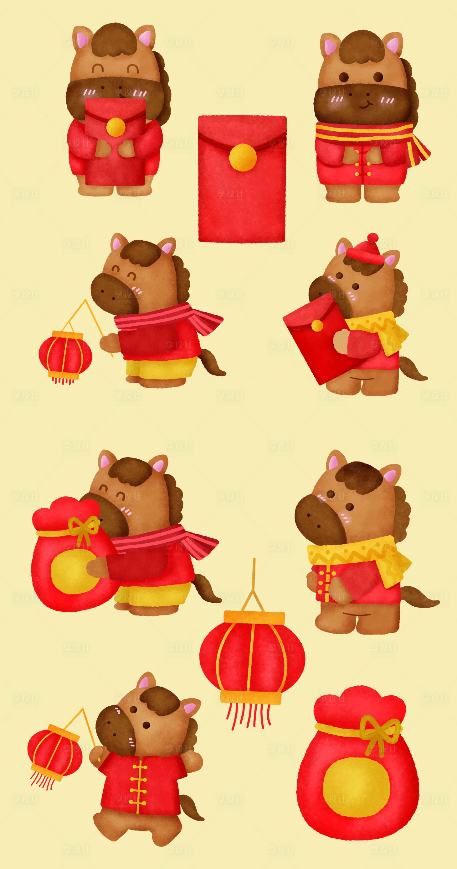 源文件下载【享设计】搜索编号：98000033901104165【马年新年元素卡通贴纸】