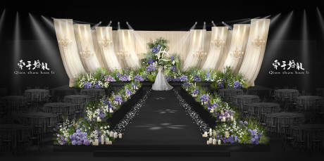 源文件下载【享设计】搜索编号：84610034280634265【香槟色布幔简约韩式婚礼舞台布置】
