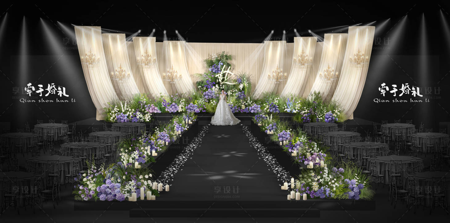 源文件下载【享设计】搜索编号：84610034280634265【香槟色布幔简约韩式婚礼舞台布置】
