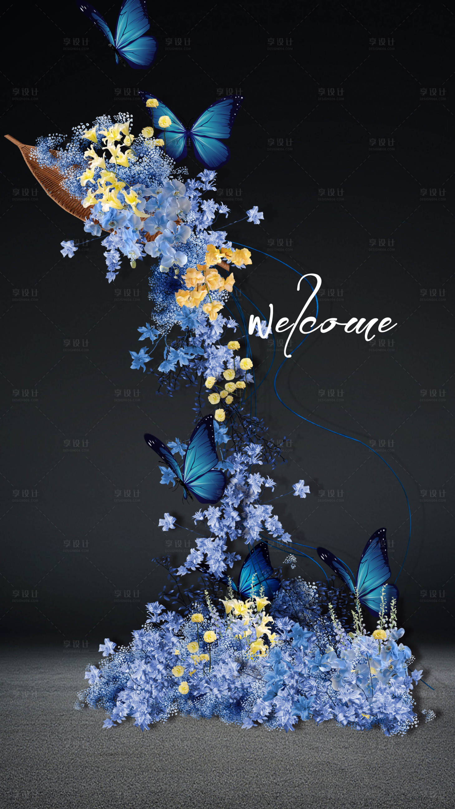 源文件下载【享设计】搜索编号：46410034011502270【蝴蝶花艺艺术装置堆头美陈】