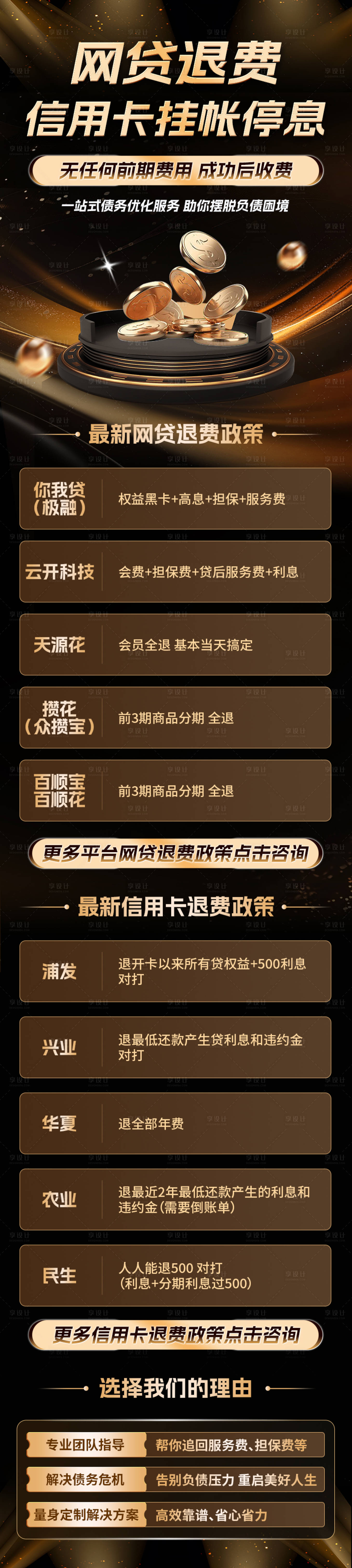 源文件下载【享设计】搜索编号：81520033898595657【网贷退费金融落地页长图】