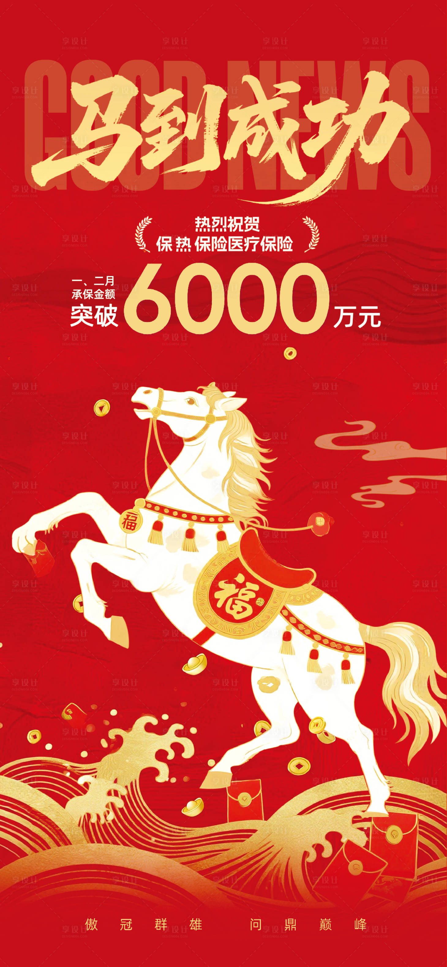 源文件下载【享设计】搜索编号：38360034240987574【马年保险开门红喜报海报】