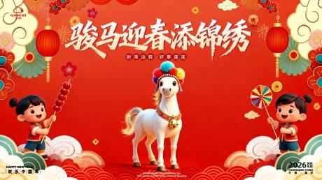 源文件下载【享设计】搜索编号：78790034265158768【骏马迎春添锦绣新春背景】
