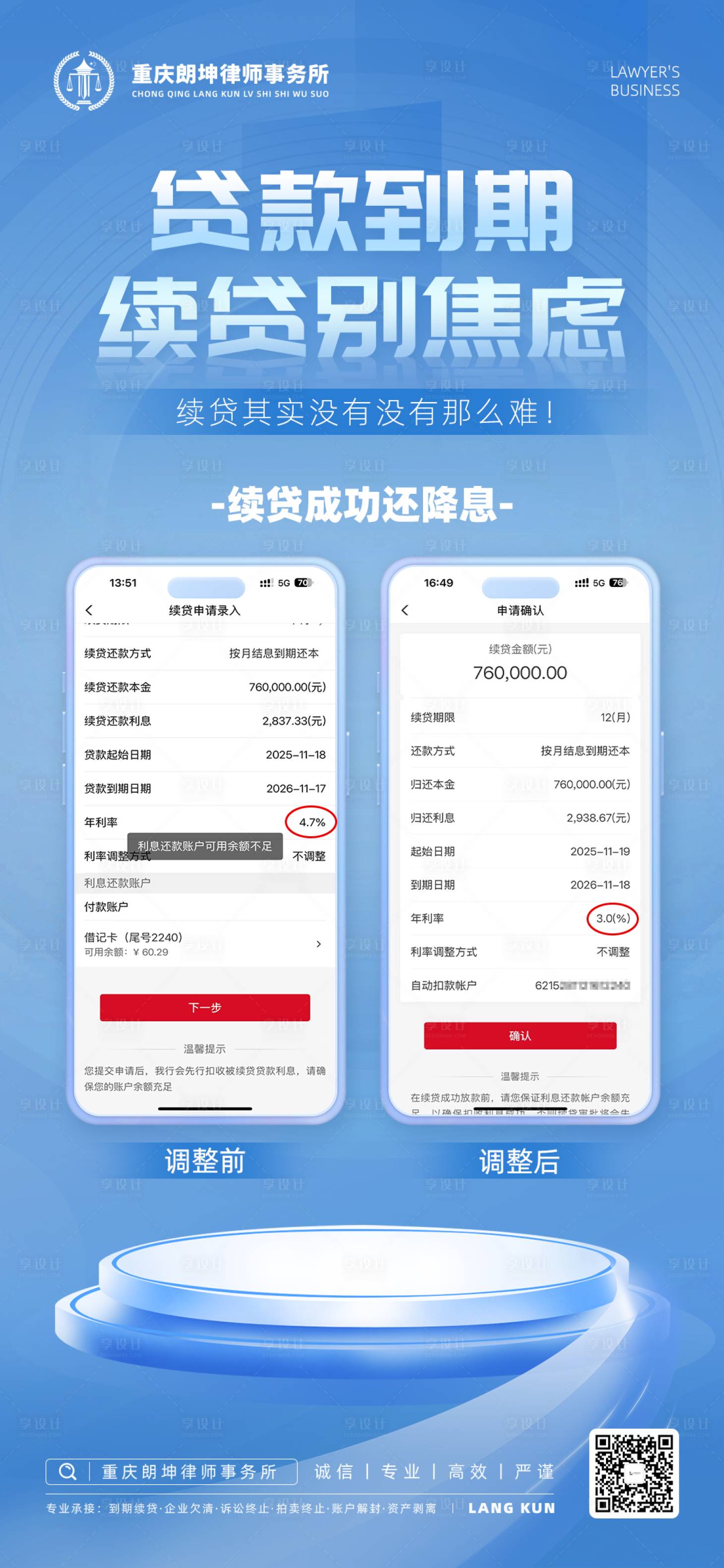 源文件下载【享设计】搜索编号：64110034129766087【律师事务所金融续贷海报】
