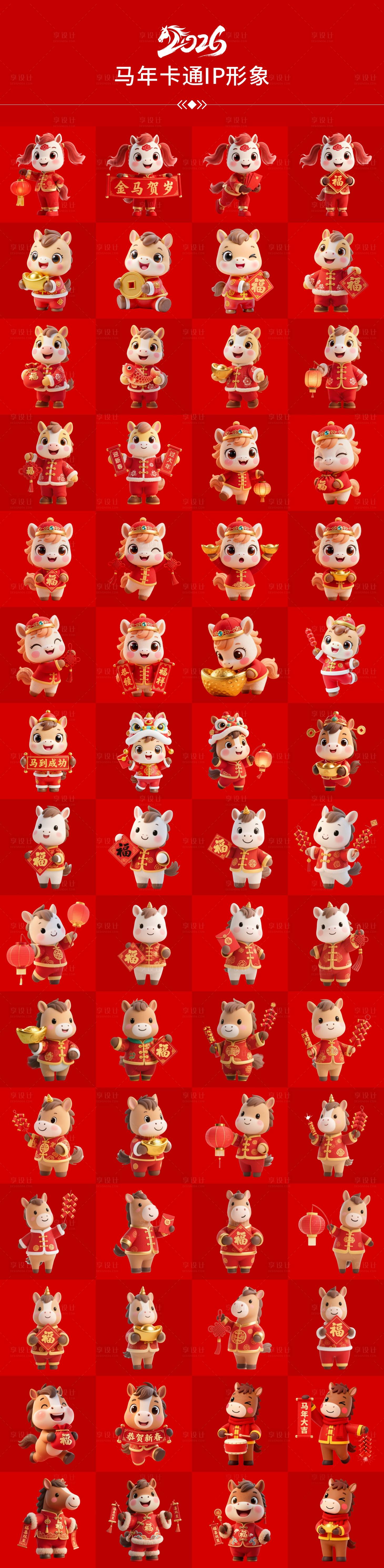 源文件下载【享设计】搜索编号：34520034129476832【2026马年新年卡通IP形象贴纸】
