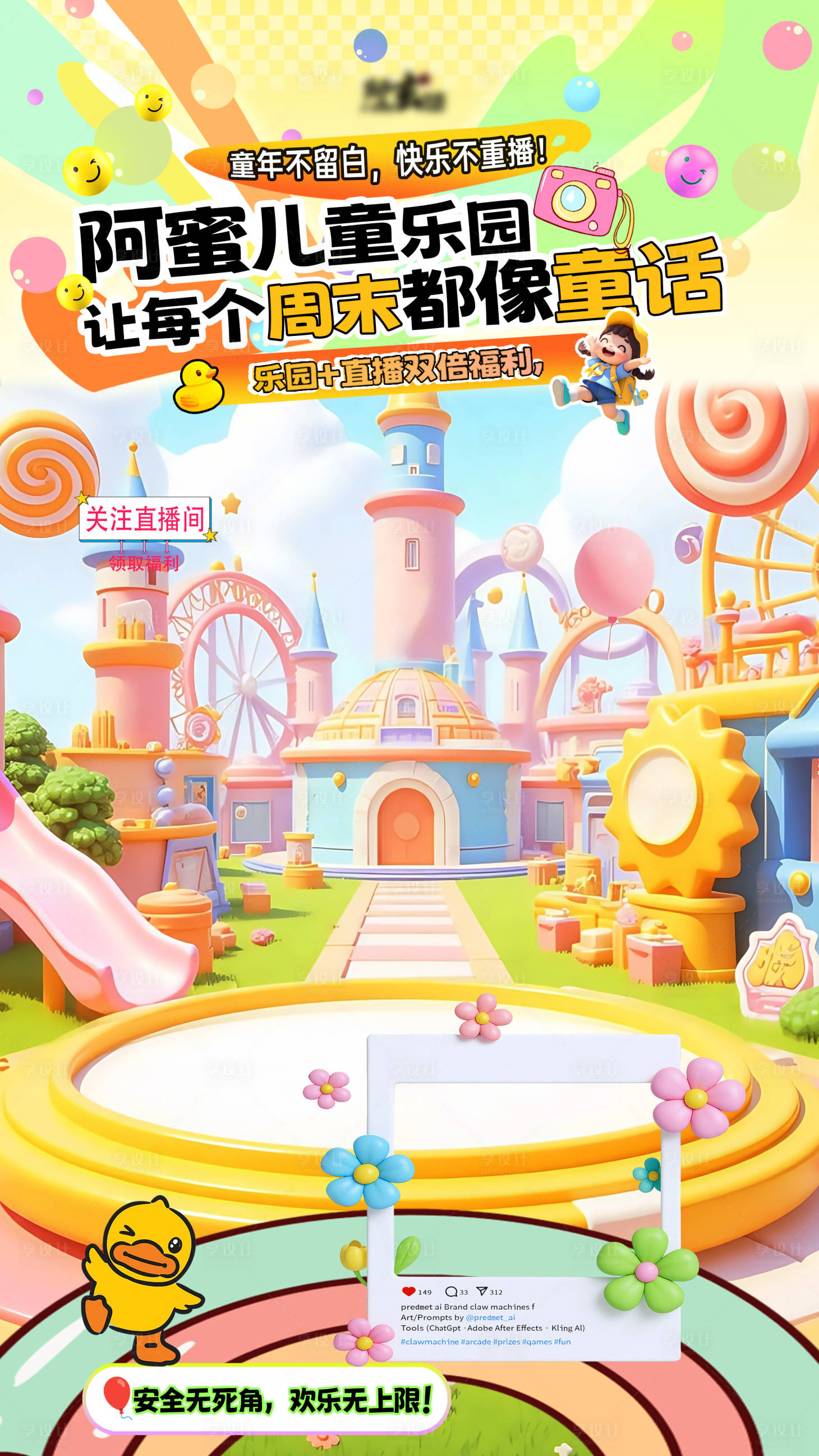源文件下载【享设计】搜索编号：85440034009342235【儿童乐园直播贴片海报】