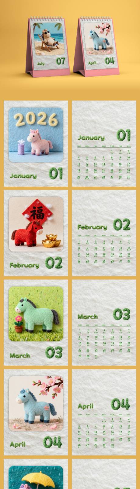源文件下載【享設(shè)計】搜索編號：10710034186853928【羊毛氈童趣小馬2026臺歷】