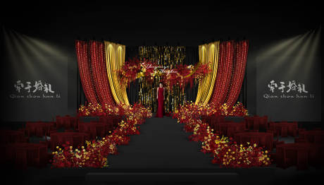 源文件下载【享设计】搜索编号：88040034208602252【布幔金色亮片婚礼堆头美陈】