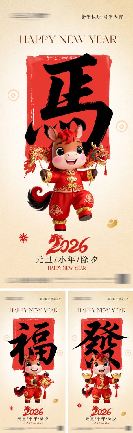 源文件下载【享设计】搜索编号：55450033841638658【2026年元旦节小年除夕海报】