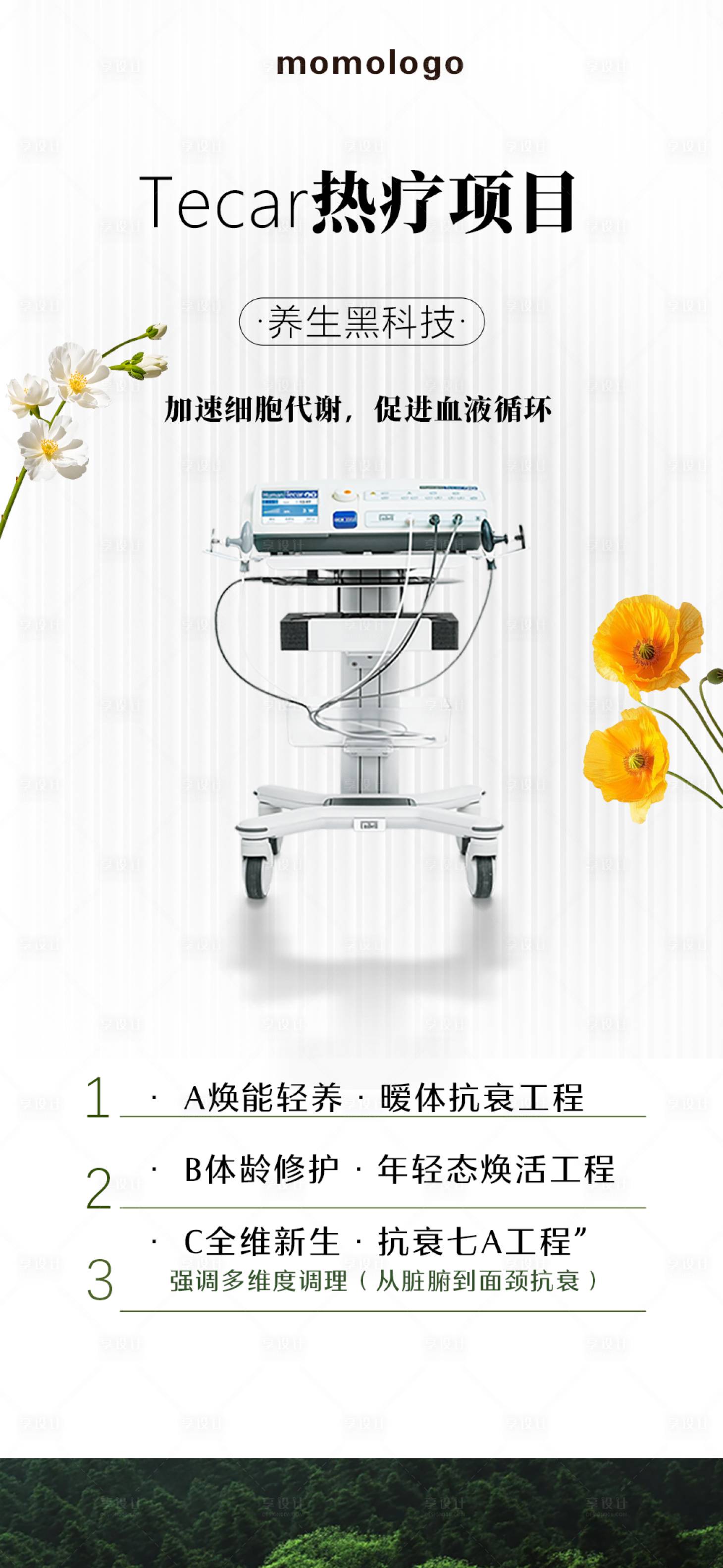 源文件下载【享设计】搜索编号：28270033878599235【美业黑科技热疗疗愈鲜花简约项目海报】