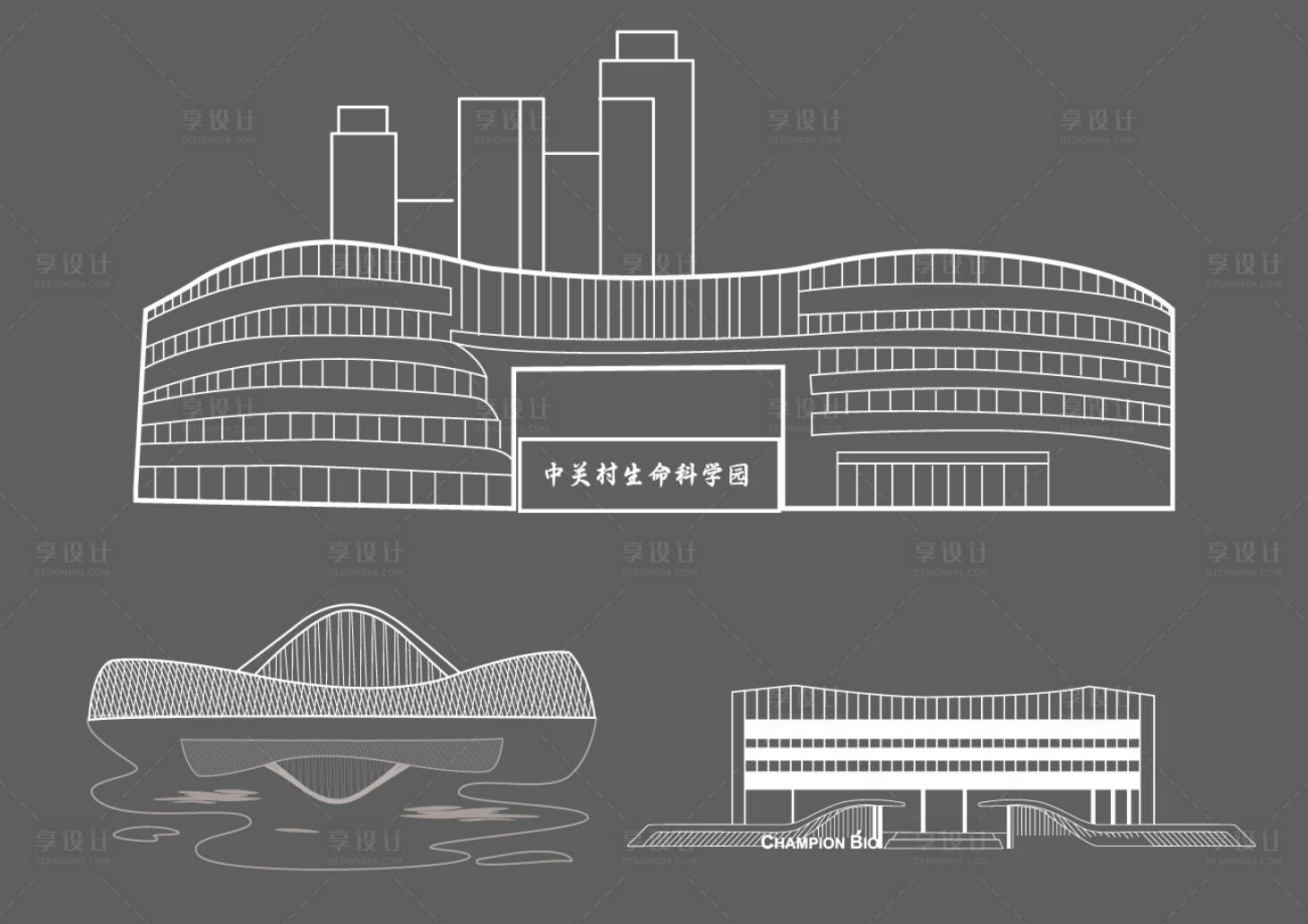 源文件下载【享设计】搜索编号：15770033911795997【昌平地标建筑线稿】