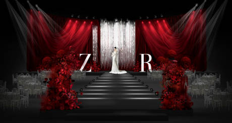 源文件下载【享设计】搜索编号：97830034210355373【红色布幔秀场婚礼舞台布置】