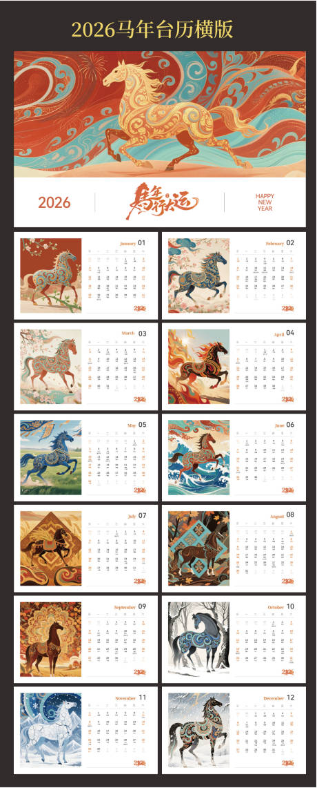 源文件下载【享设计】搜索编号：55210033954523224【2026年马年台历日历】