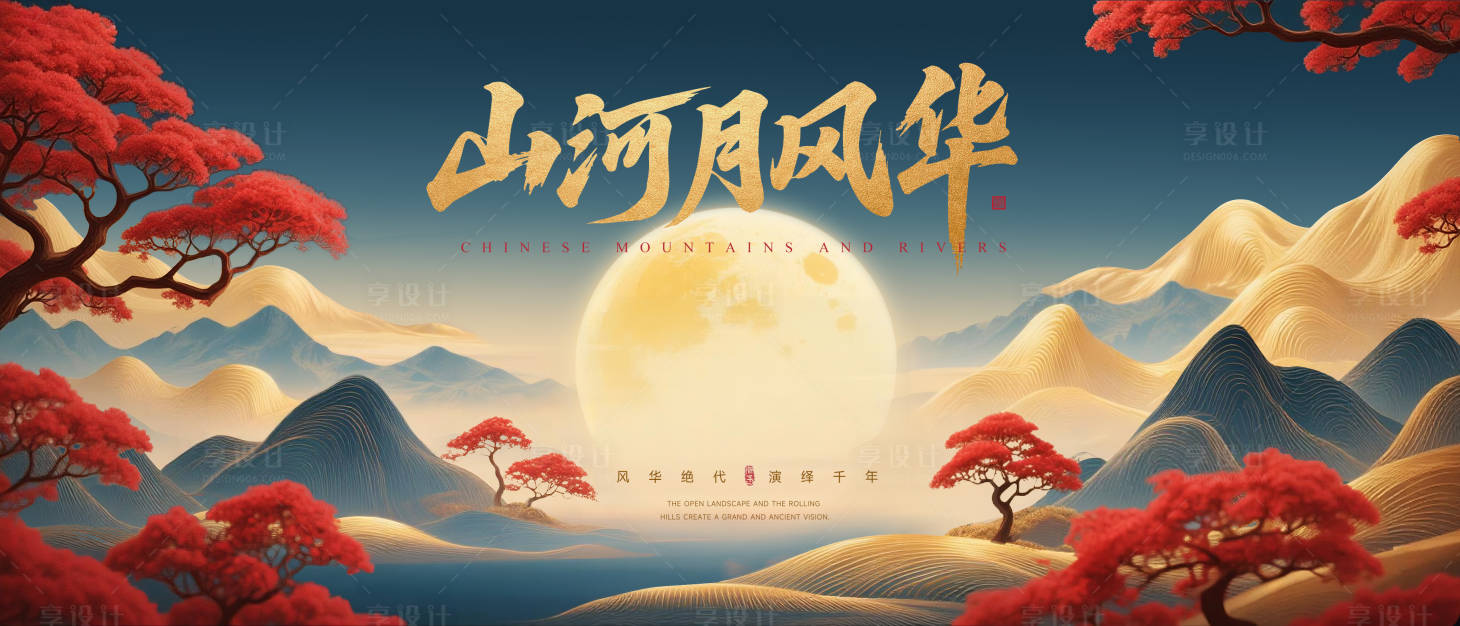 源文件下载【享设计】搜索编号：57290033925446373【中国风山水背景板】