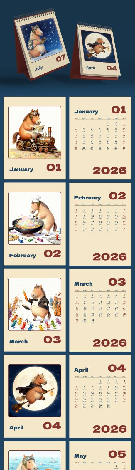 源文件下載【享設(shè)計】搜索編號：66550034197186356【天馬行空的小馬臺歷】