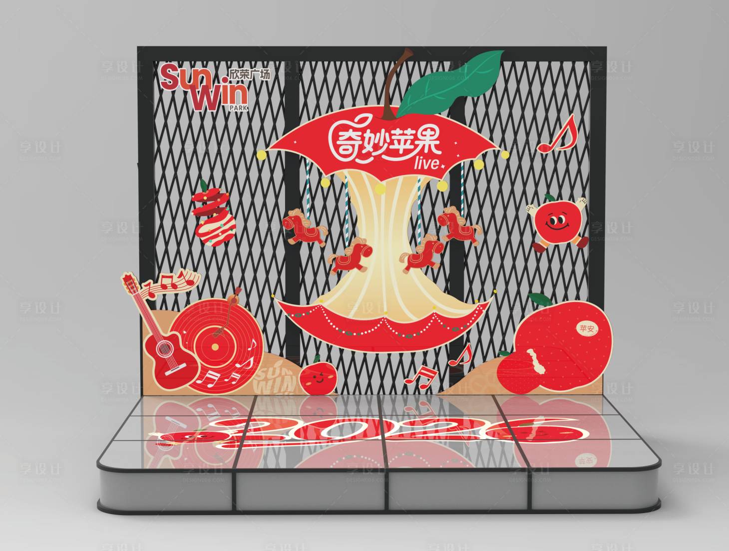 源文件下载【享设计】搜索编号：25510034212426986【平安夜舞台背景堆头美陈】