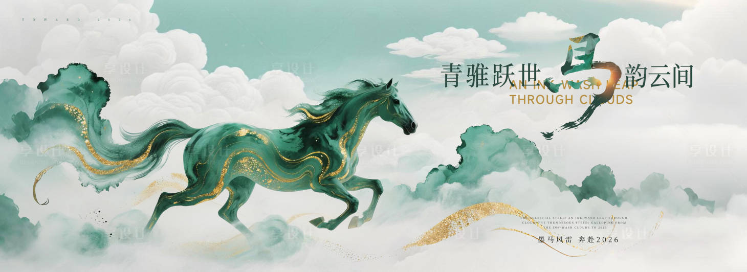 源文件下载【享设计】搜索编号：71550033820372676【马年国风水墨背景板】