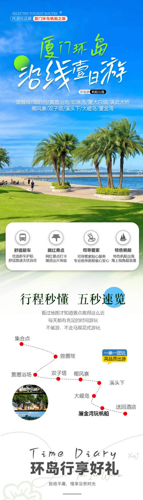 源文件下载【享设计】搜索编号：65990034144921126【厦门环岛路游路线简介长图一日游设计】