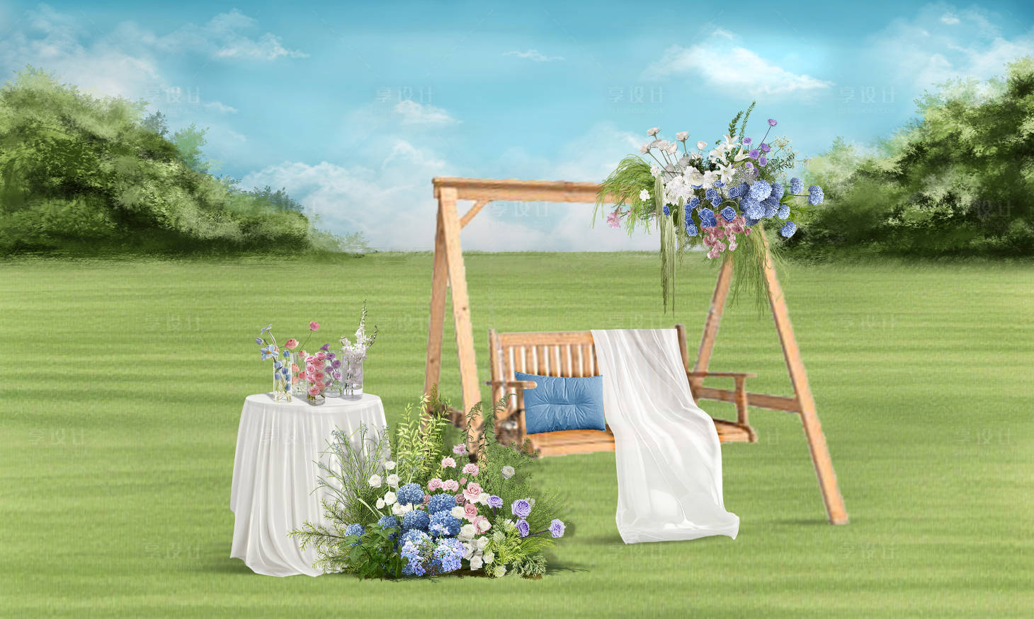 源文件下载【享设计】搜索编号：46060034211901688【多巴胺色户外游园会草坪婚礼游玩区】