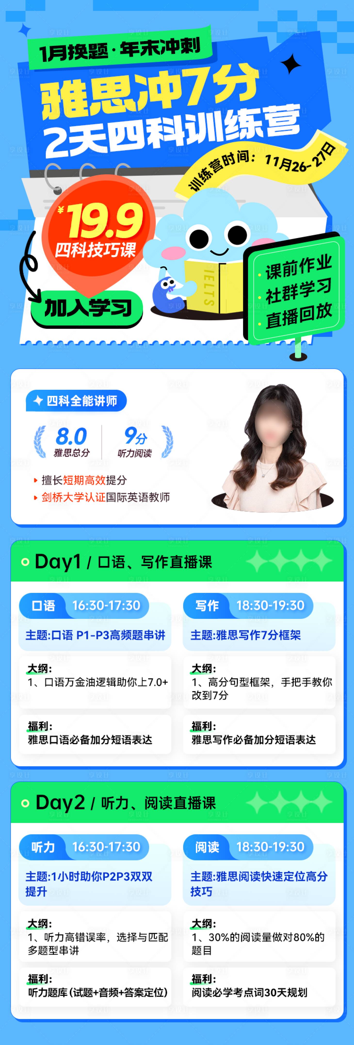 源文件下载【享设计】搜索编号：90880034012025623【雅思四科集训营海报长图】