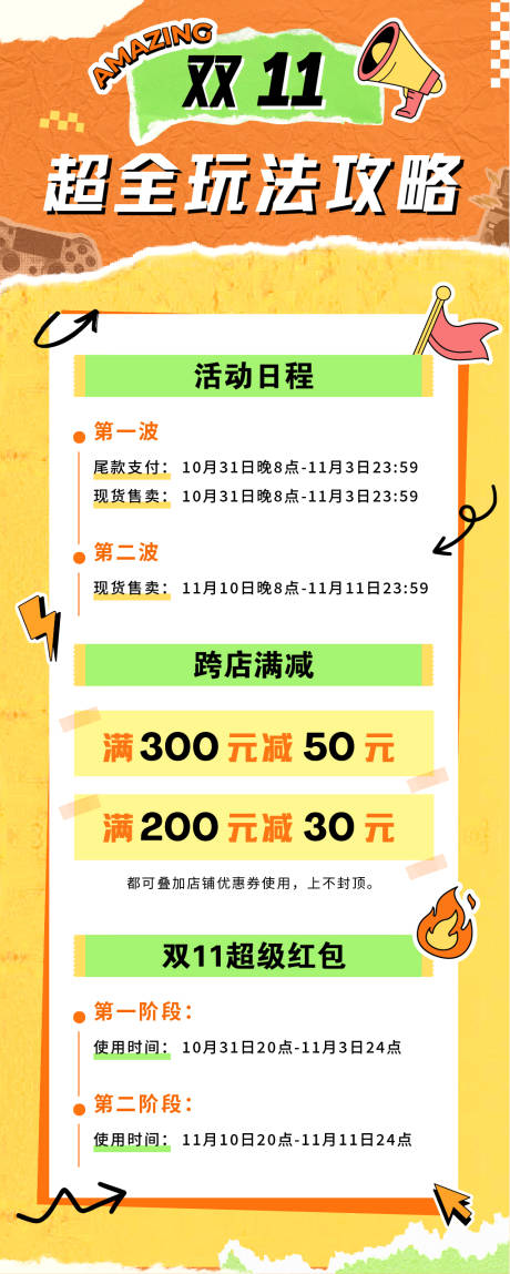 源文件下载【享设计】搜索编号：32550033833753009【拼贴风双十一玩法攻略节日长图】