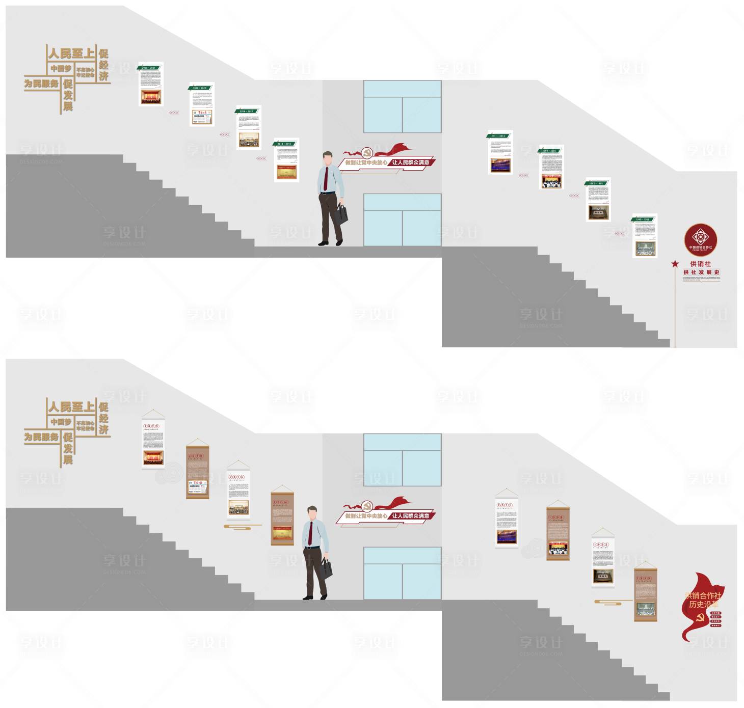 源文件下载【享设计】搜索编号：23980033875754897【供销社发展史楼梯文化墙】