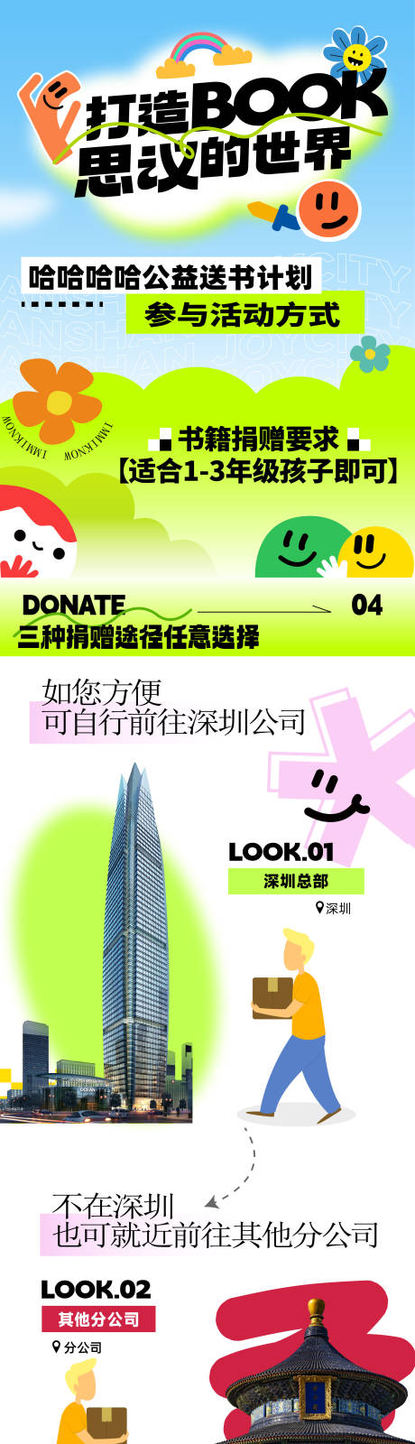 源文件下载【享设计】搜索编号：75930033969593205【捐赠图书公益活动流程长图海报】