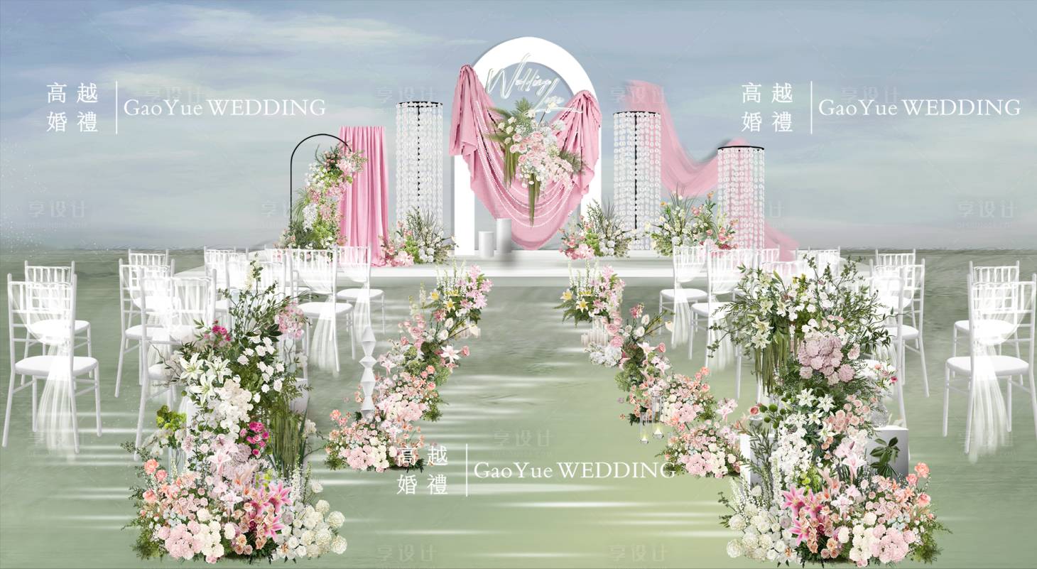 源文件下载【享设计】搜索编号：94440033903597471【粉白色婚礼户外】