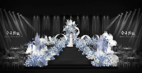 源文件下载【享设计】搜索编号：11020034210367072【蓝白色花艺简约水晶婚礼效果图】