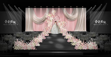源文件下载【享设计】搜索编号：23920034207992072【香槟粉色布幔简约韩式婚礼舞台布置】