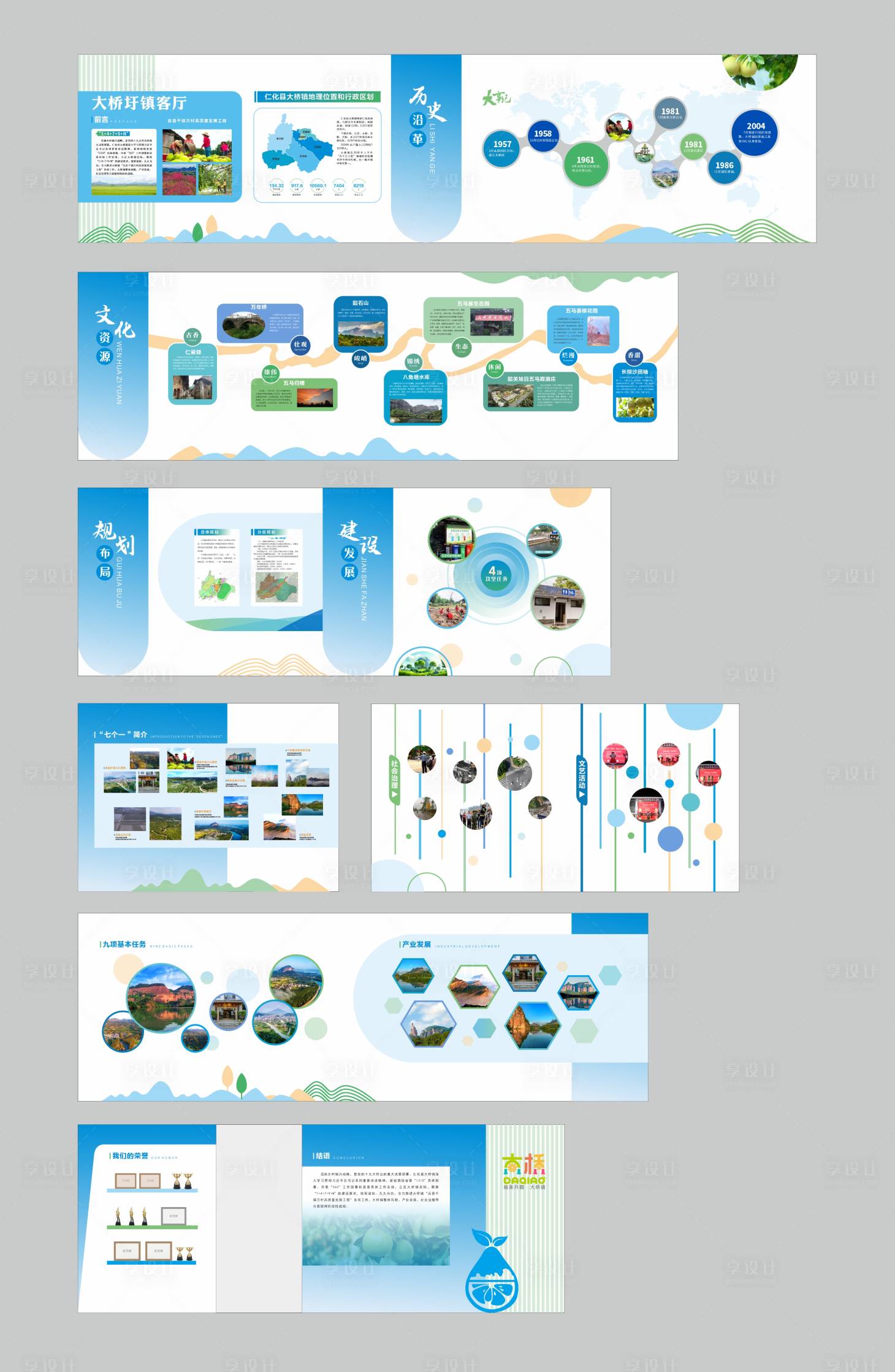 源文件下载【享设计】搜索编号：75420033849616830【小镇文化墙展板】