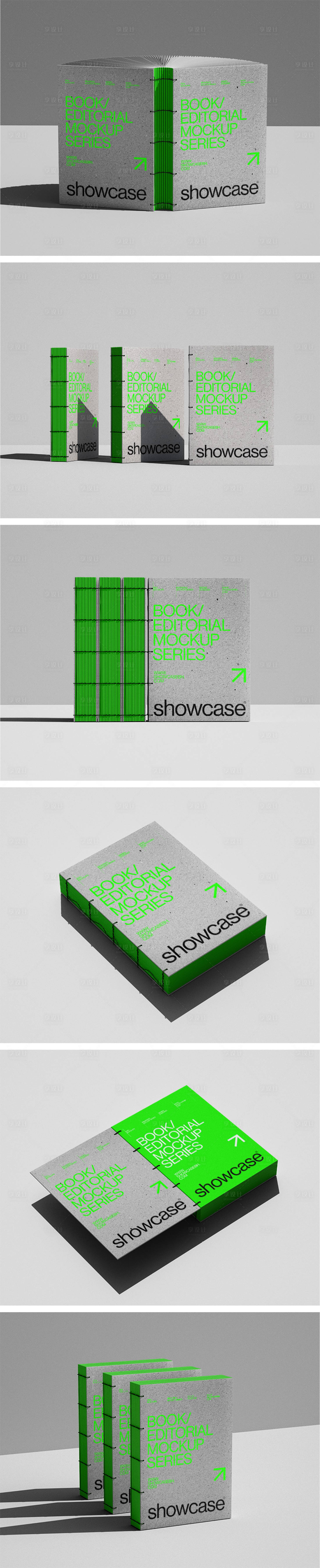 源文件下载【享设计】搜索编号：12460033861063670【绿色灰工艺质感书籍样机合集】