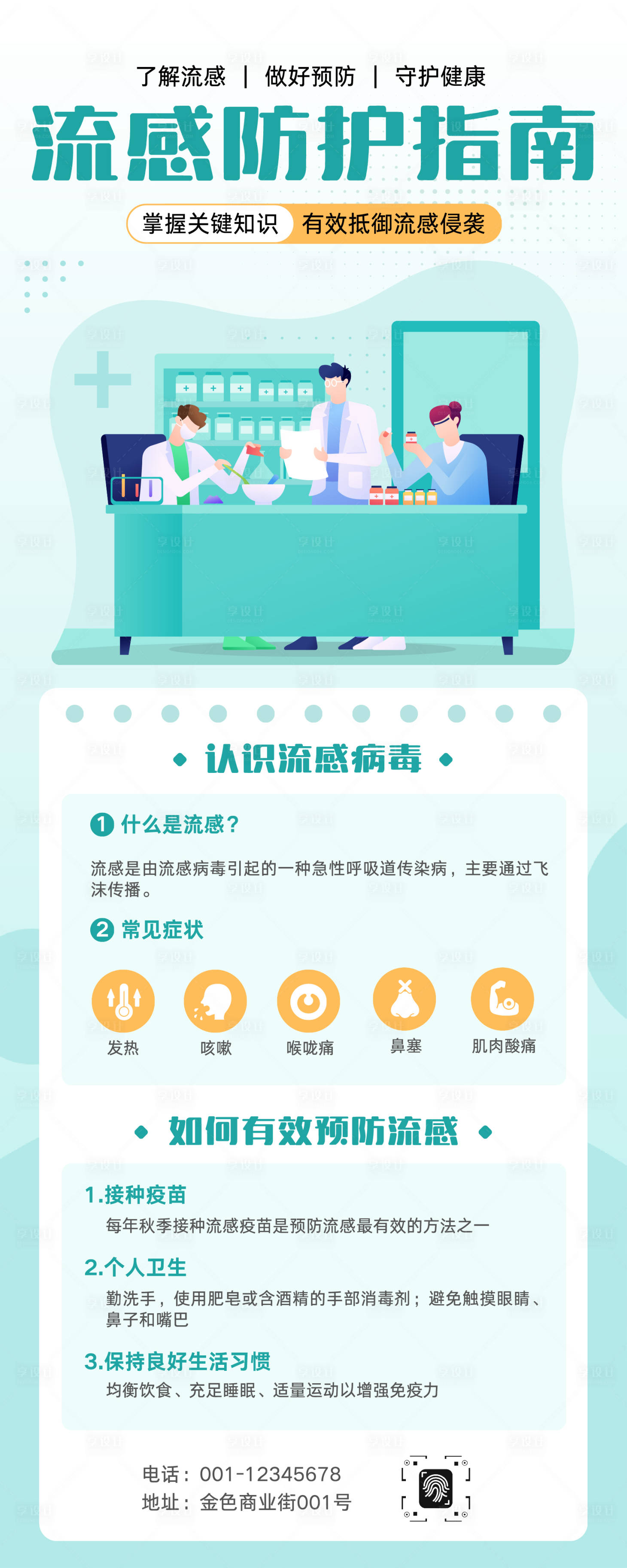 源文件下载【享设计】搜索编号：88250033949091322【流感防护指南长图】