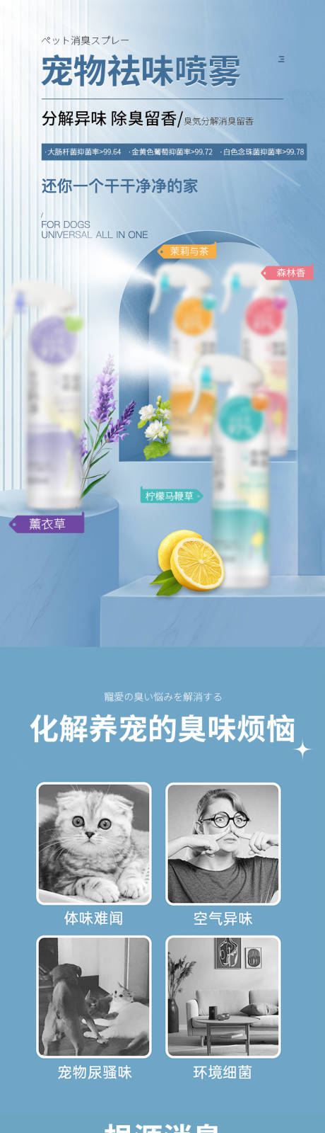 源文件下载【享设计】搜索编号：19350033950219471【宠物祛味喷雾电商详情页】