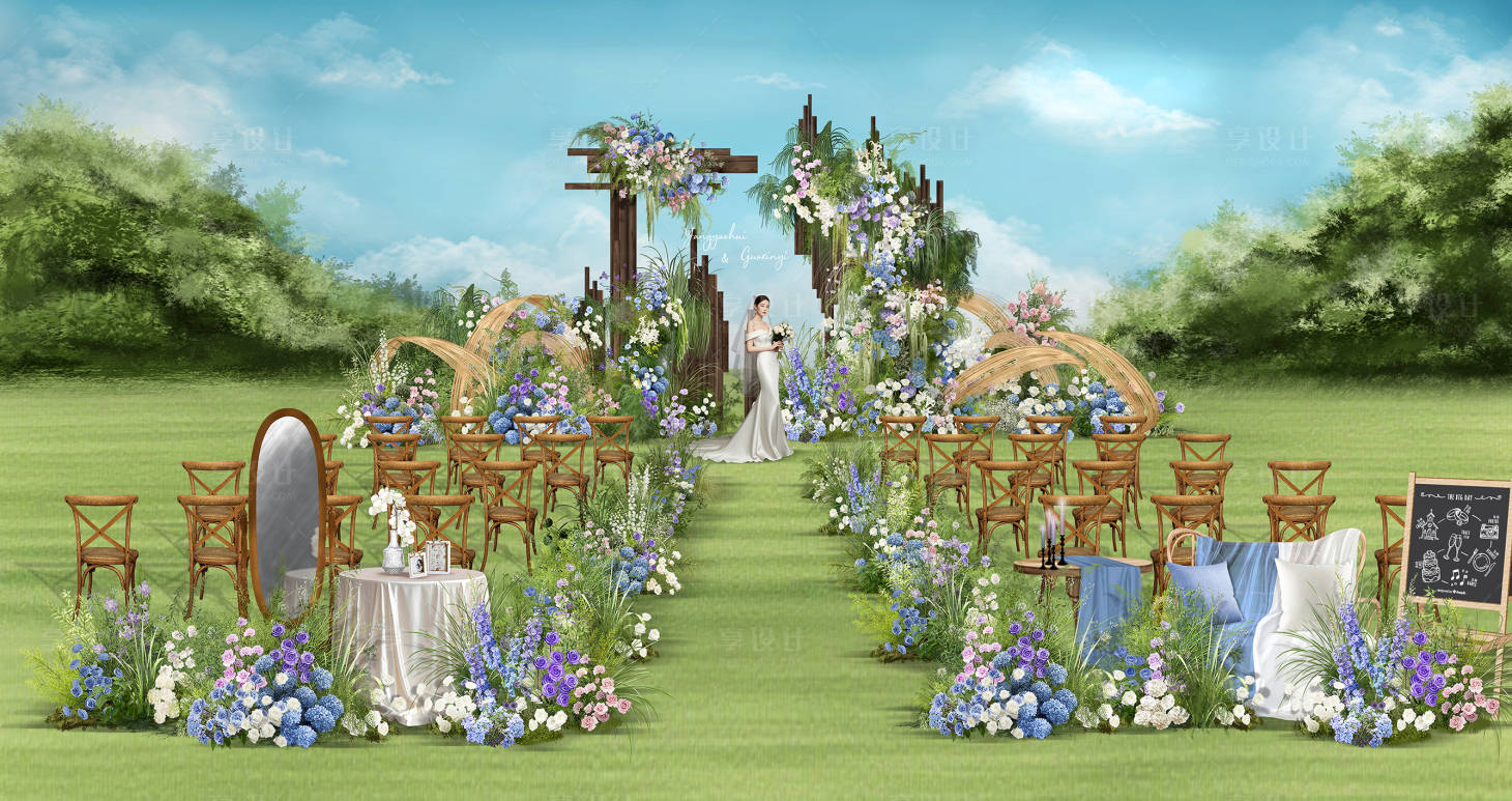 源文件下载【享设计】搜索编号：16340034211992269【多巴胺色户外游园会草坪婚礼】