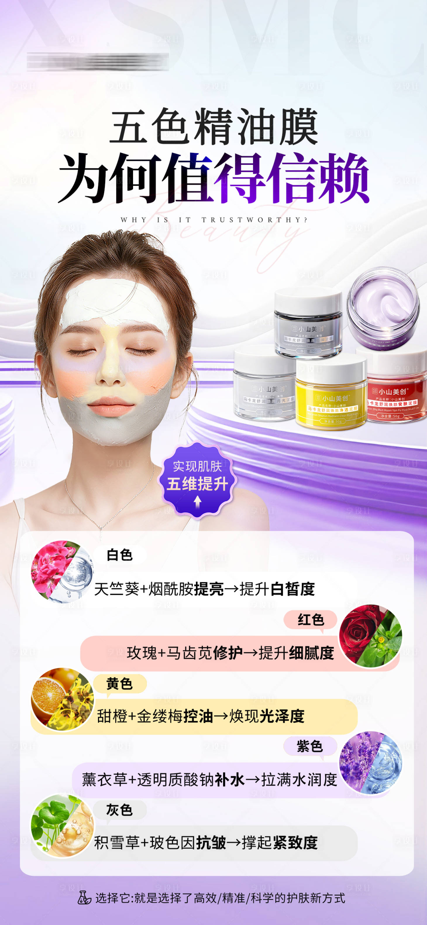 源文件下载【享设计】搜索编号：66940033865439333【医美美业五色泥膜面膜护肤产品海报】