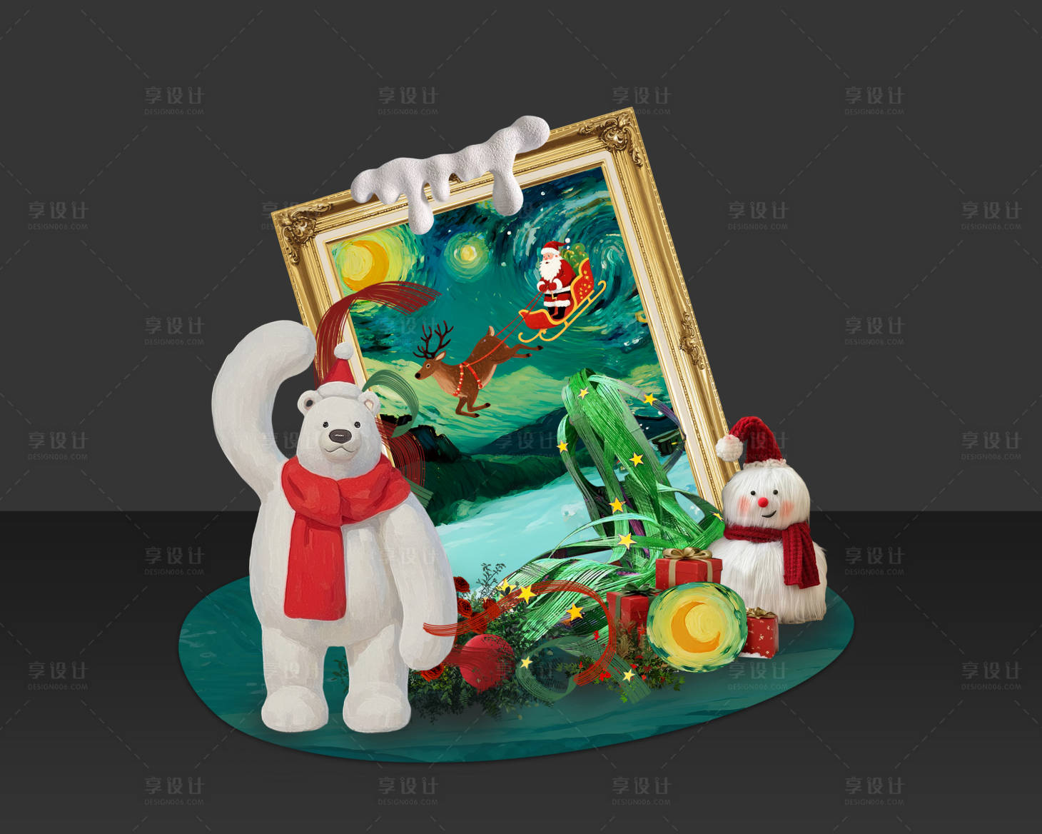 源文件下载【享设计】搜索编号：79600034252445514【圣诞油画竹编美陈】