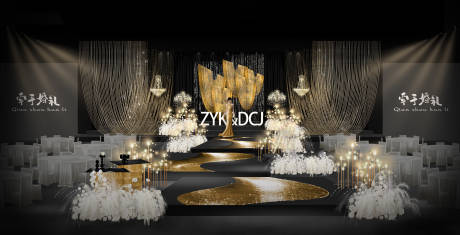 源文件下载【享设计】搜索编号：31240034289624790【黑金色老钱风婚礼舞台堆头美陈】