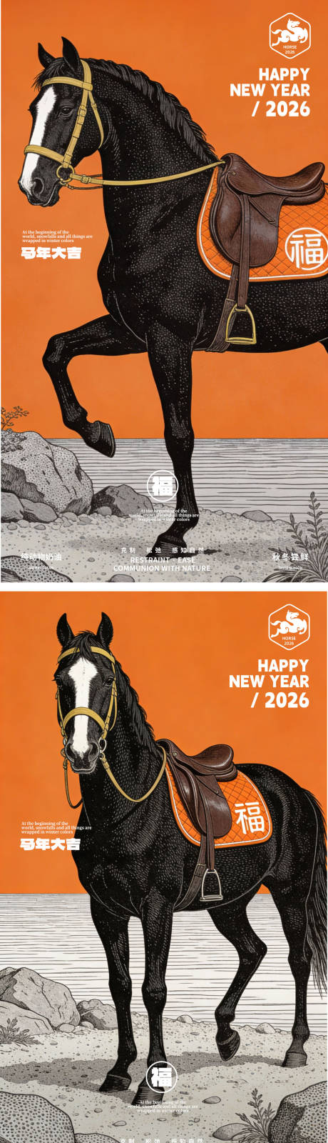 源文件下载【享设计】搜索编号：16090034715399630【爱马仕风格极简马年海报】