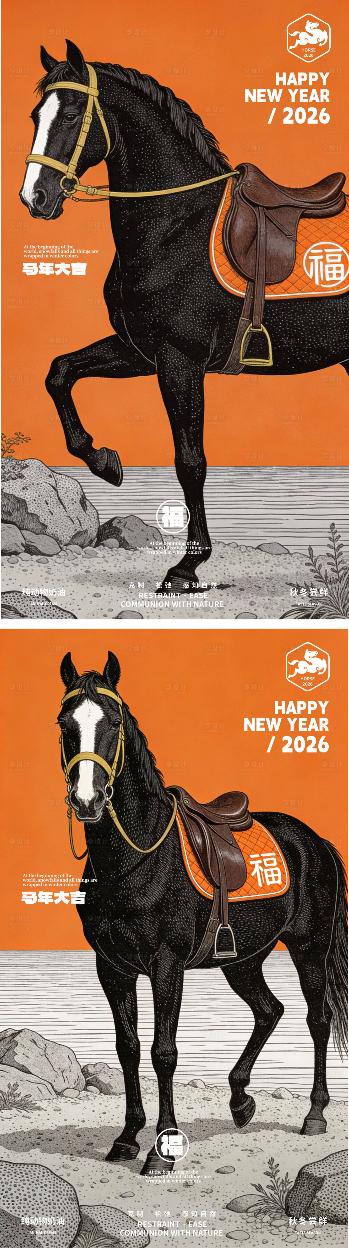 源文件下載【享設(shè)計(jì)】搜索編號(hào)：16090034715399630【愛(ài)馬仕風(fēng)格極簡(jiǎn)馬年海報(bào)】