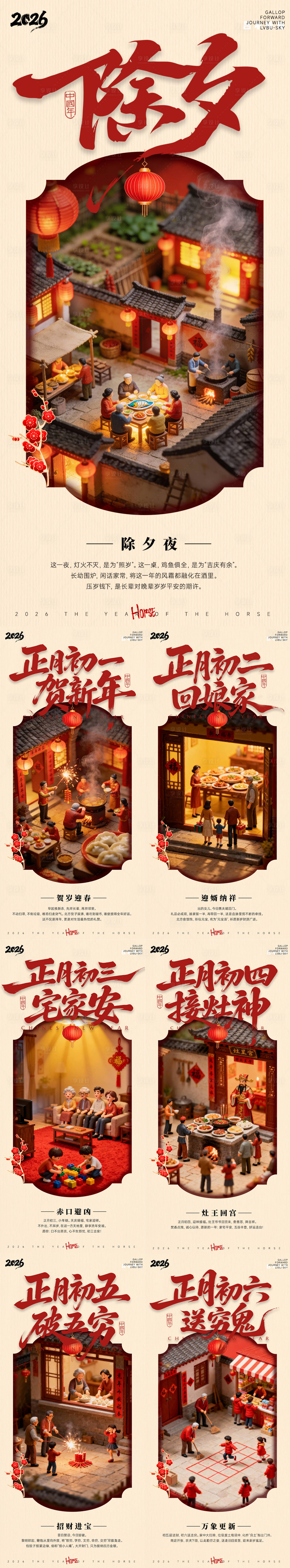源文件下载【享设计】搜索编号：76030034743041991【2026春节除夕初六微缩习俗手机海报】