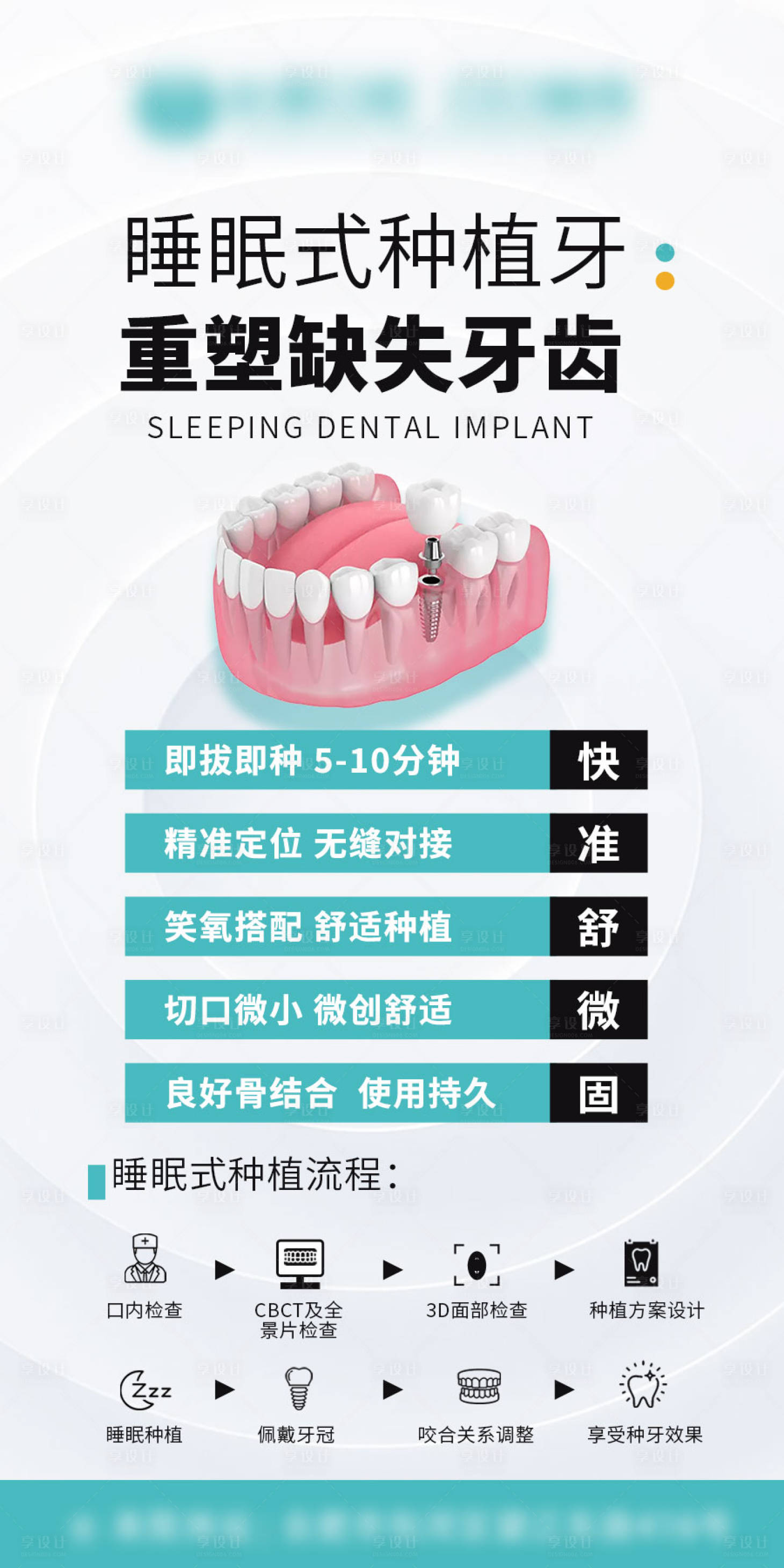 源文件下载【享设计】搜索编号：61930034554877857【口腔睡眠式种植牙的优势海报】