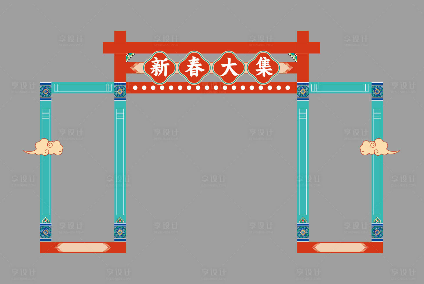 源文件下载【享设计】搜索编号：62440034603189836【2026马年新年商场氛围布置拱门物料】