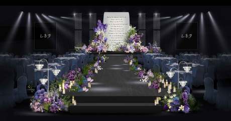 源文件下载【享设计】搜索编号：96820034705659047【紫色婚礼舞台布置效果图】